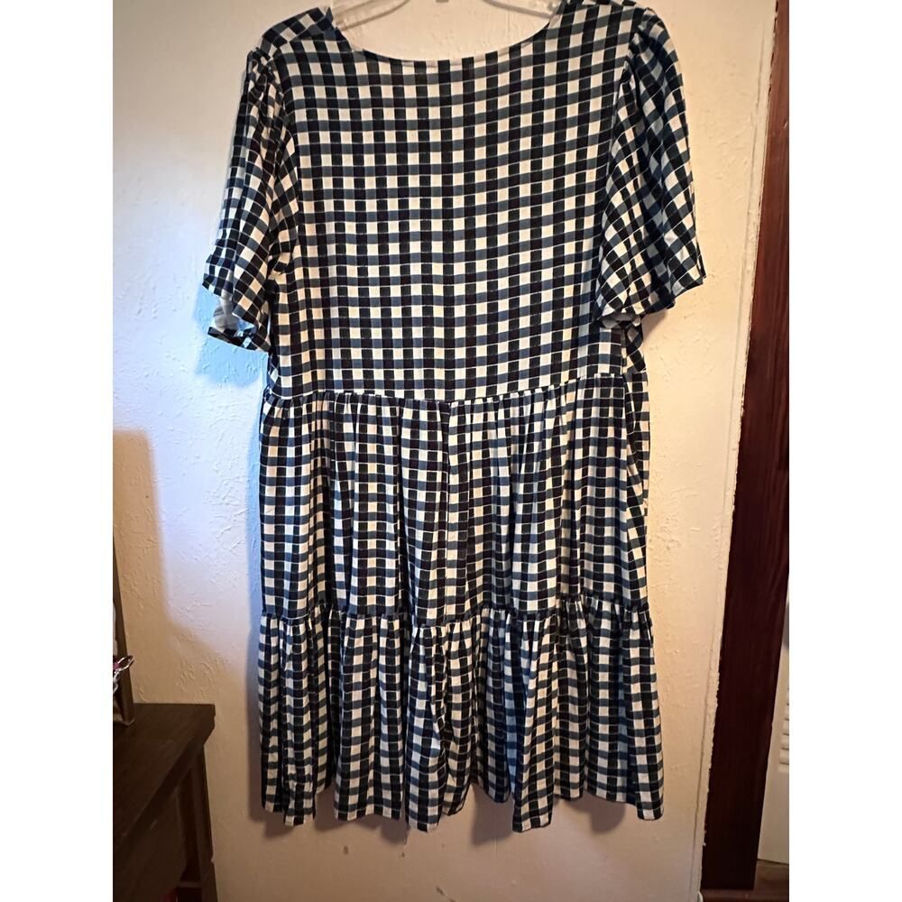 Ava & Viv Woman's 1x  Checkered Short Flutter Sleeve Tiered Dress Pockets - Picture 7 of 7